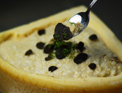 Porcini fragrant truffles and mushroom and cheese risotto